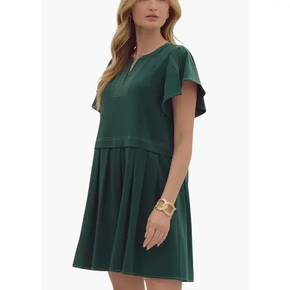 Hattie Mini Dress in Hunter Green - Picture 2 of 5